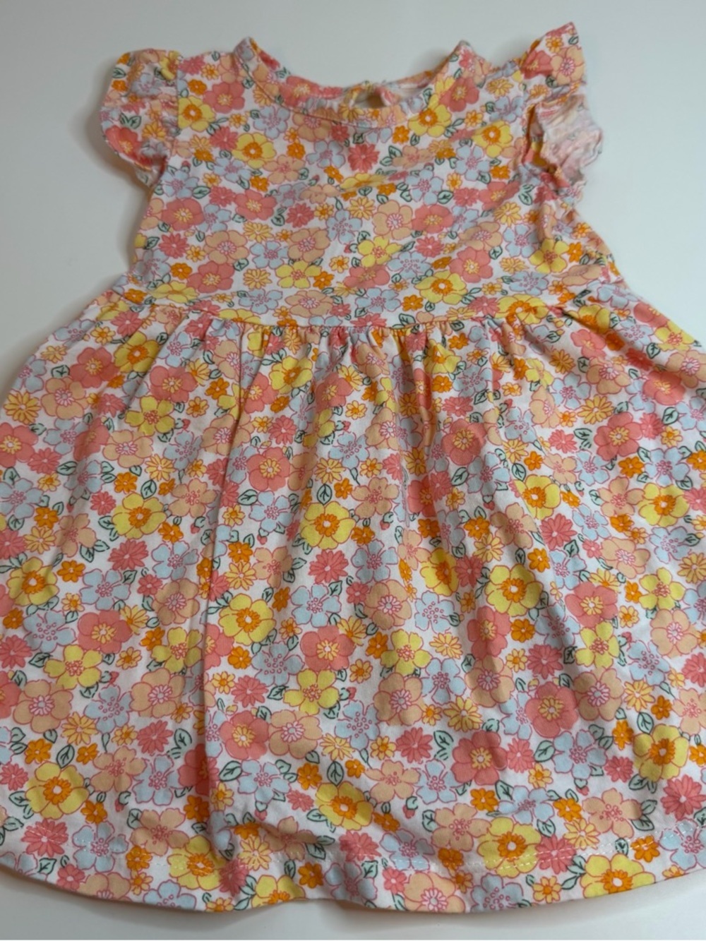 Carter's Coral, Yellow & White Floral Flutter-Sleeve Dress
